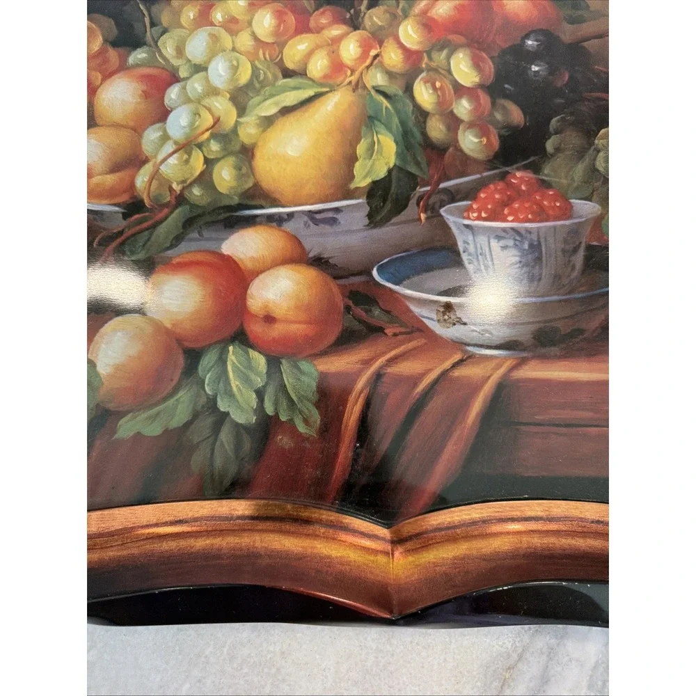 Vintage Tole Style Black Metal Tray Spanish Fruits Gold Trim GWB002